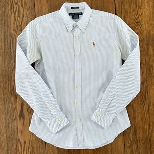 Ralph Lauren Women’s Slim Fit Oxford Button Down Shirt Light Blue & White Stripe